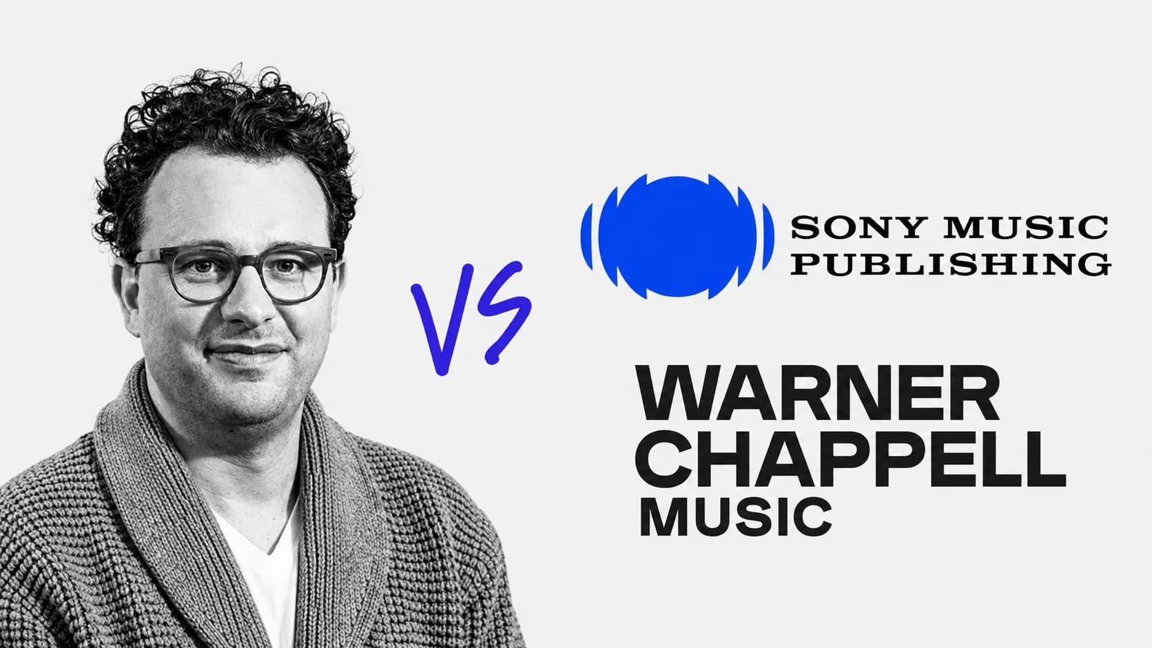 AI-genererad illustration av Dario Amodei till vänster, ett blått ”VS” i mitten och Sony Music Publishing samt Warner Chappell Music till höger.