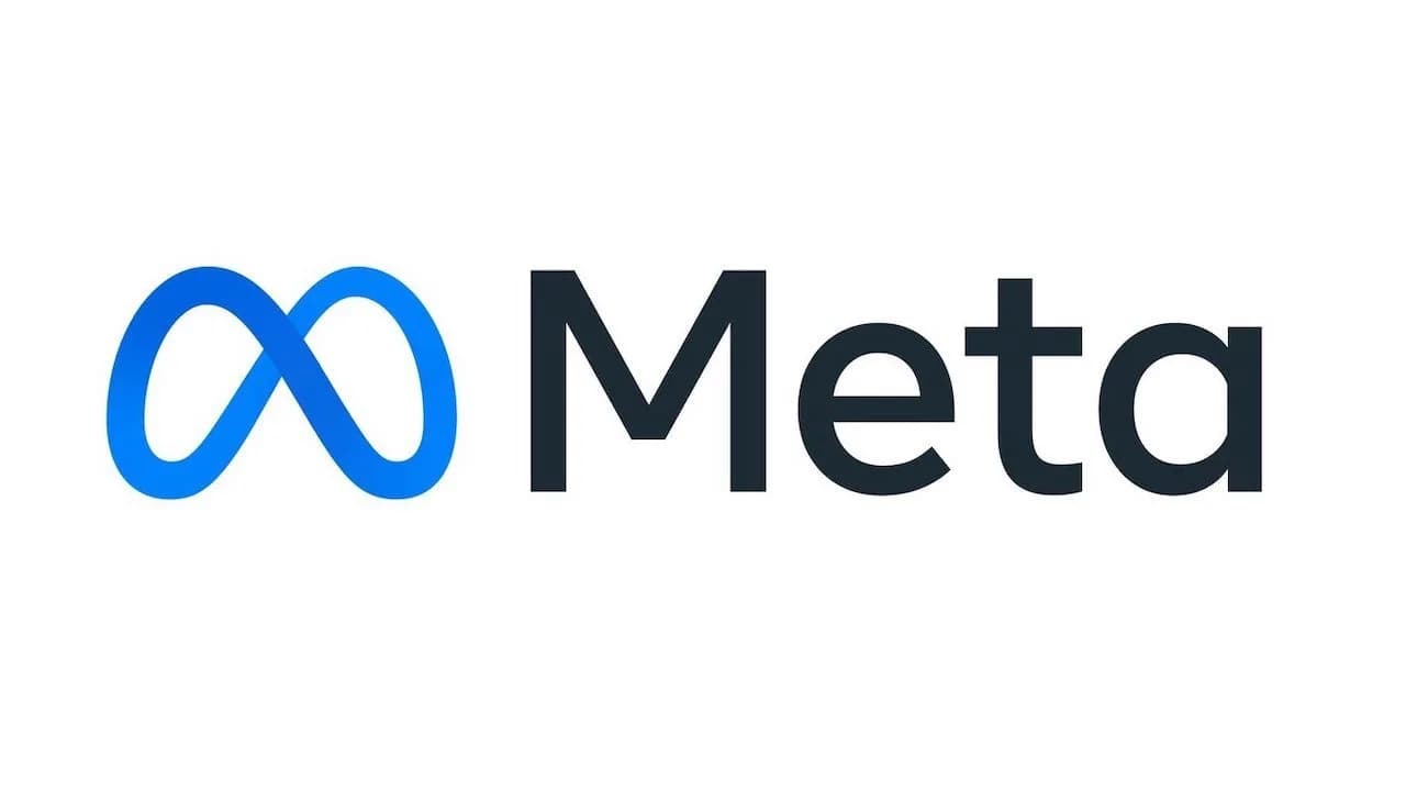 Metas blå symbol och mörka ordmärke mot vit bakgrund.