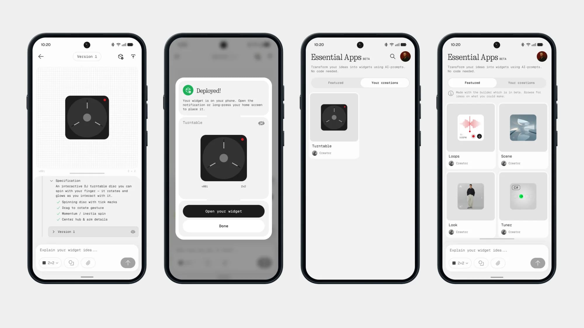 Nothing Essential Apps visas på en Nothing-telefon tillsammans med appens gränssnitt.