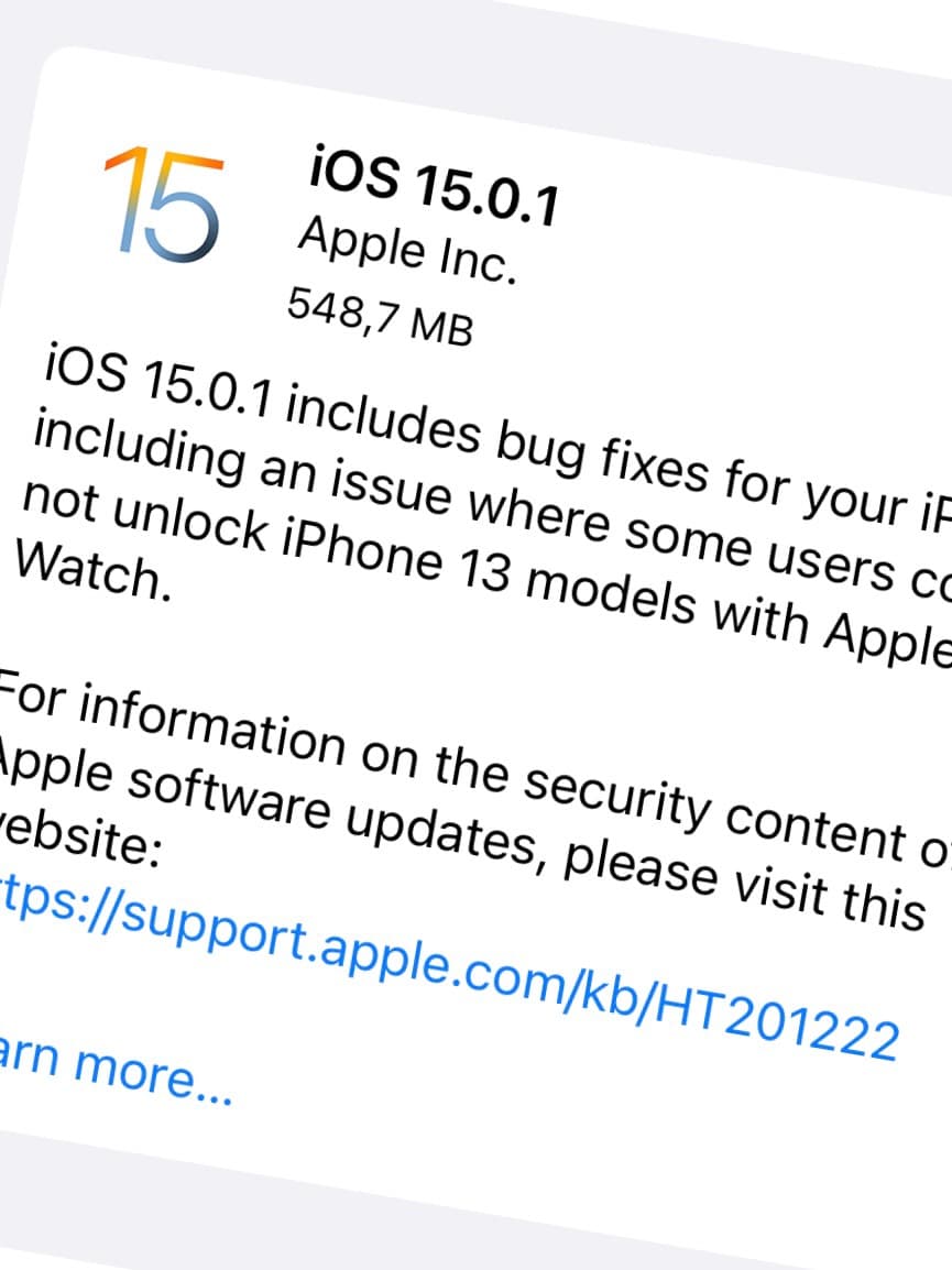 Apple har släppt iOS 15.0.1
