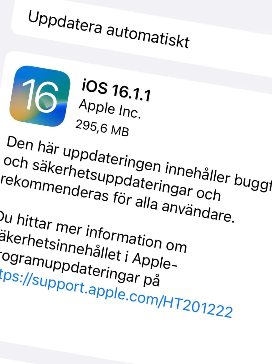 Apple har släppt iOS 16.1.1