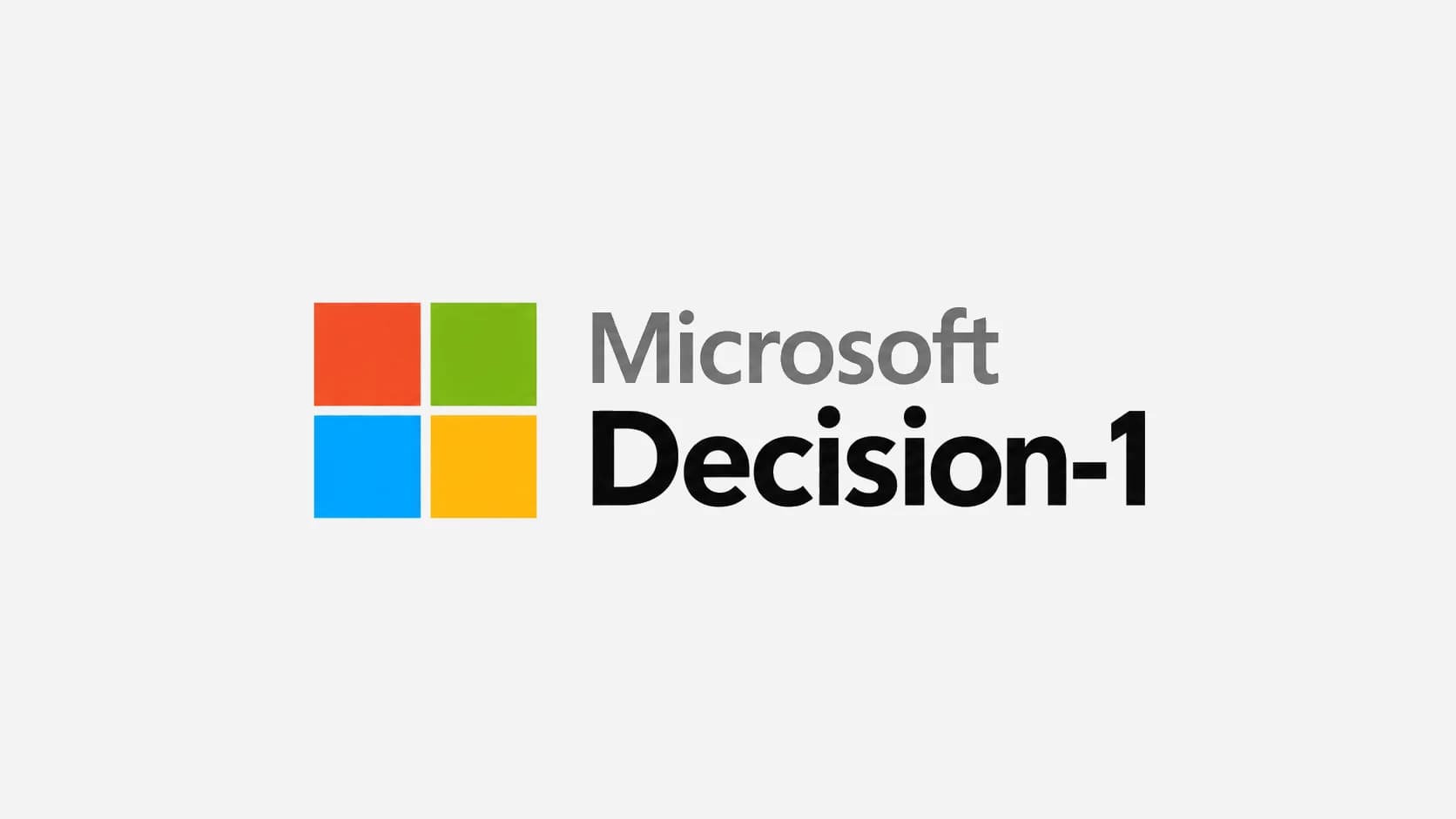 Microsofts fyrfärgade symbol bredvid namnet Microsoft Decision-1 på ljusgrå bakgrund.