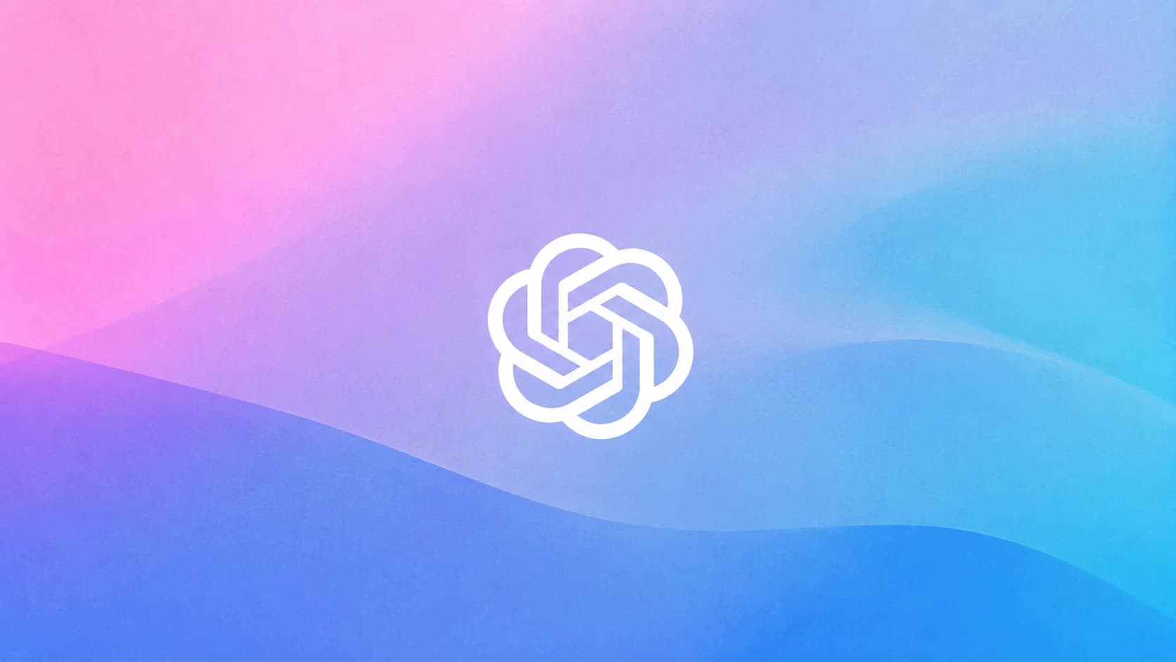 Vit OpenAI-logga centrerad på en mjuk gradientbakgrund i rosa, lila och blå toner.