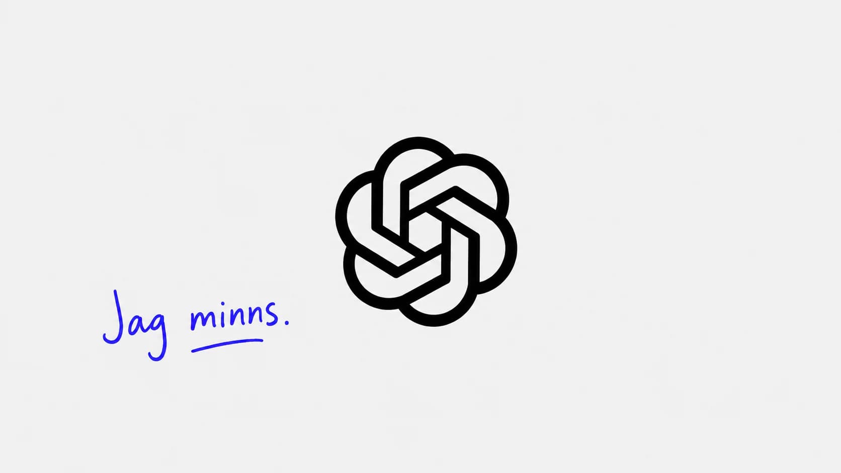 OpenAI-symbol på ljusgrå bakgrund med den blå handskrivna texten ”Jag minns.” vid sidan.