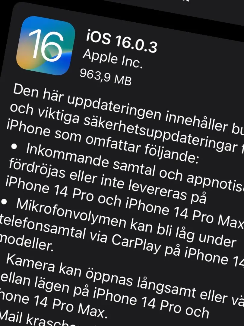 Apple har släppt iOS 16.0.3