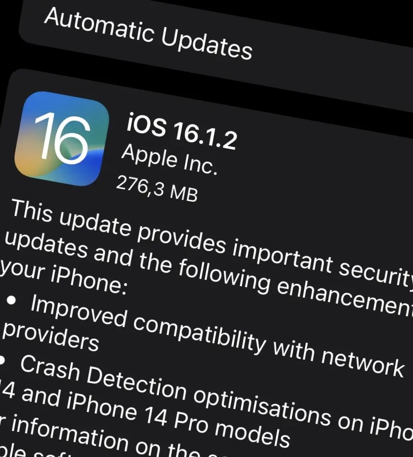 Apple har släppt iOS 16.1.2